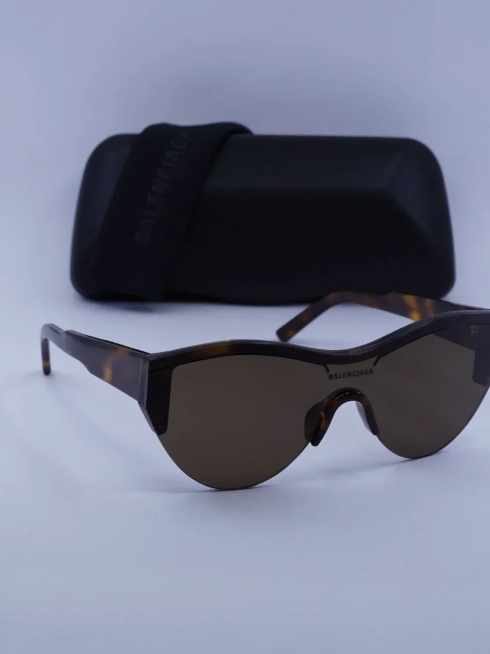 Balenciaga BB0004S 007 Shield Sunglasses - Shiny Medium Havana / Brown